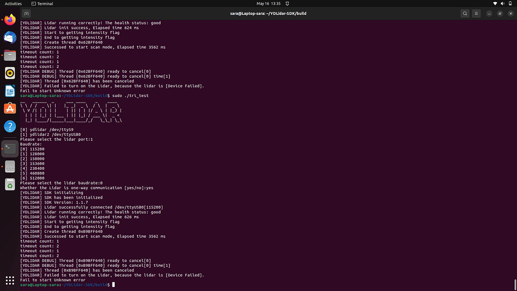 YDLIDAR X4 connect ros2 Failed Lidar youyeetoo Geek shop